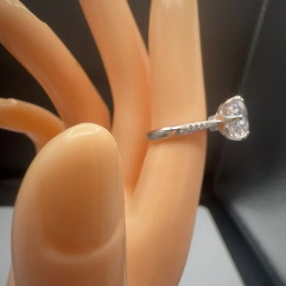 Round Cut Simulated Diamond Engagement Ring With Pave Band In Silver Tone 4CT - Picture 6 of 9